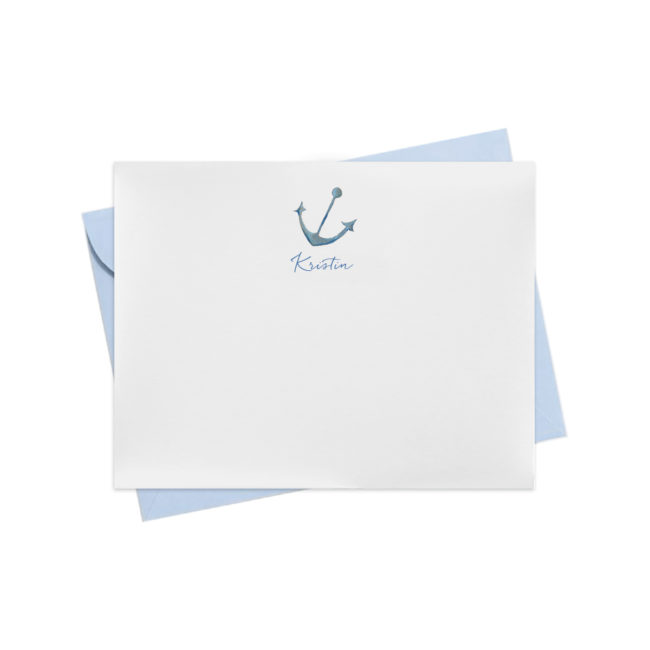 Thank you cards adorned with a blue anchor printed on white paper.