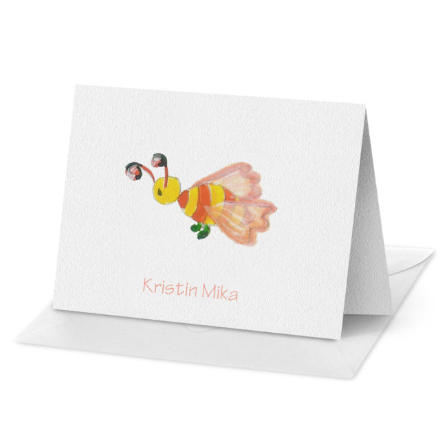Bee image adorns a Folded Note Card printed on white paper.