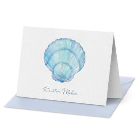 Blue Shell Fold Over Notecard printed on white paper.
