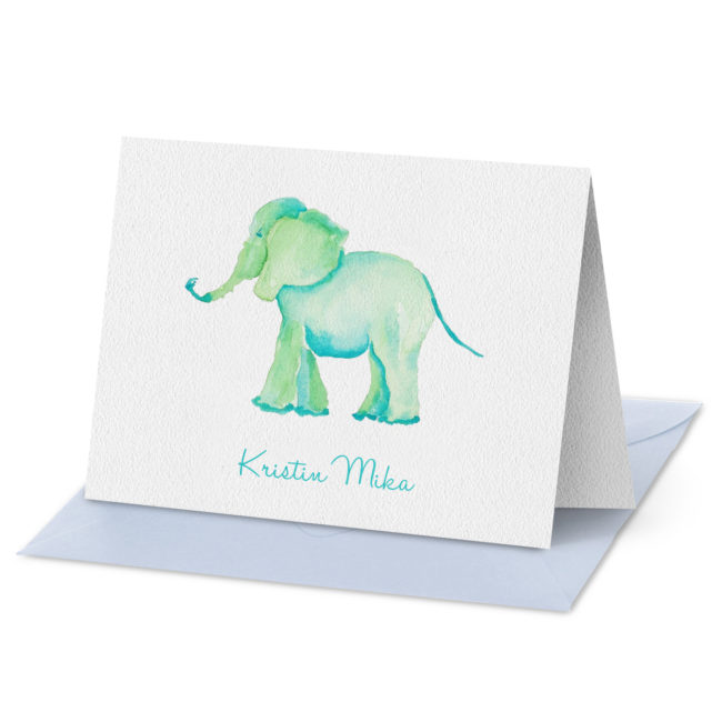 Elephant image adorns a Folded Note Card printed on white paper.