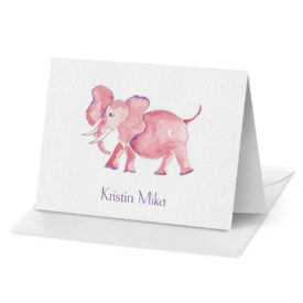 Pink Elephant image adorns a Folded Note Card printed on white paper.