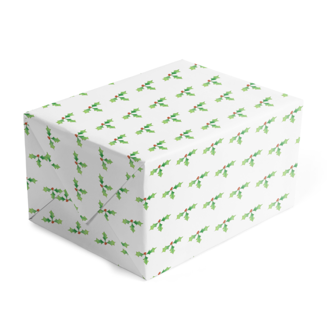 Holly Classic Gift Wrap printed on White paper.