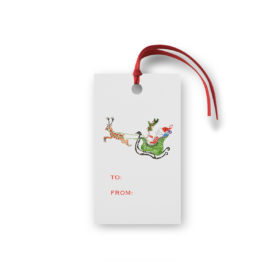 Santa with his Sleigh Glittered Gift Tag printed on White paper.
