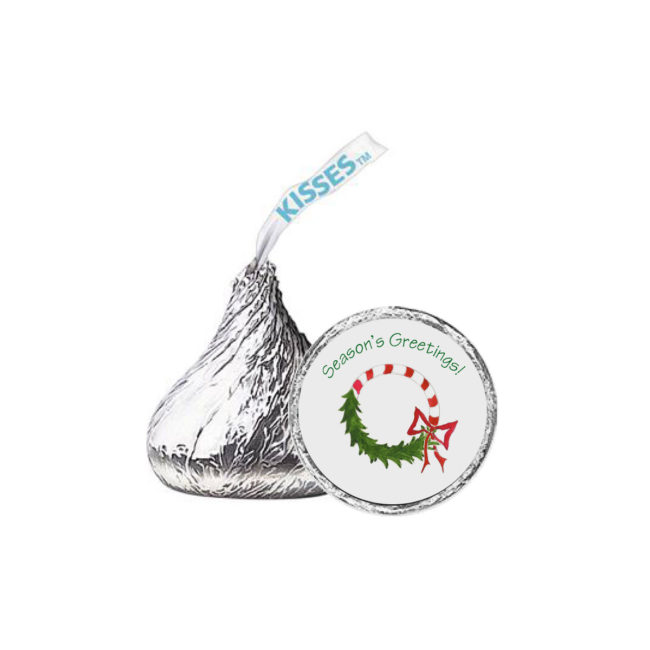 Candy Cane Wreath Candy Sticker that fits on the bottom of a Hershey's kiss.