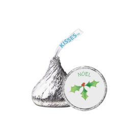 Holly Candy Sticker that fits on the bottom of a Hershey's kiss.