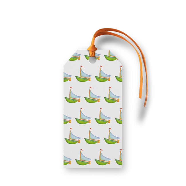 Boat Motif Gift Tag printed on White paper.