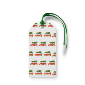 Holiday Car with Tree Motif Gift Tag printed on White Paper.