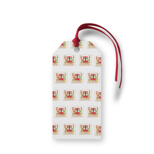 Holiday House Motif Gift Tag printed on White paper.