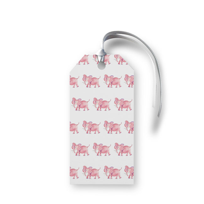 Pink Elephant Motif Gift Tag printed on White paper.