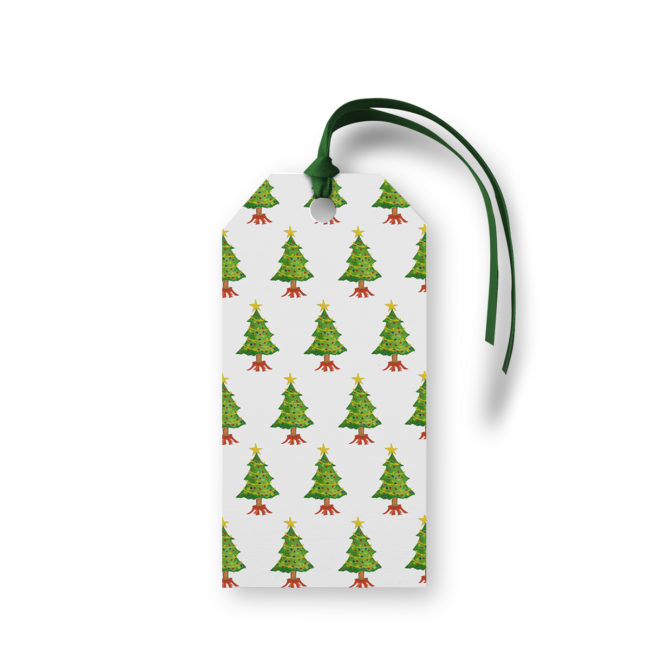 Christmas Tree Motif Gift Tag printed on White paper.