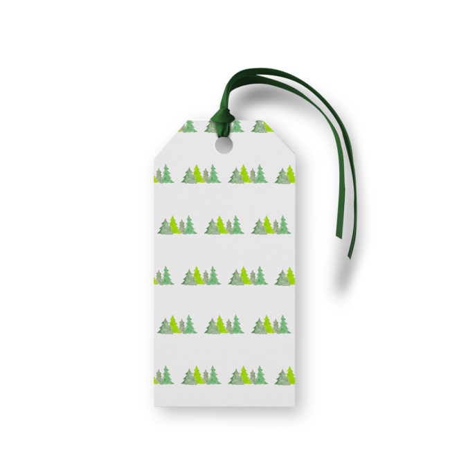 Christmas Trees Motif Gift Tag printed on White paper.