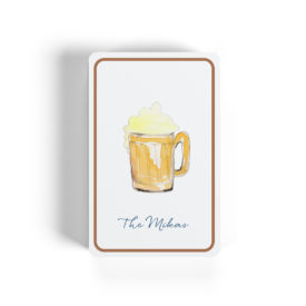 A beer mug adorns classic Bicycle playing cards.