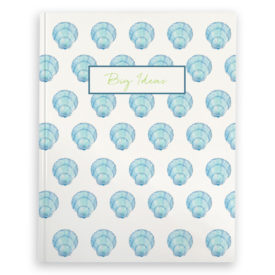 blue shell image adorns a journal with blank pages.