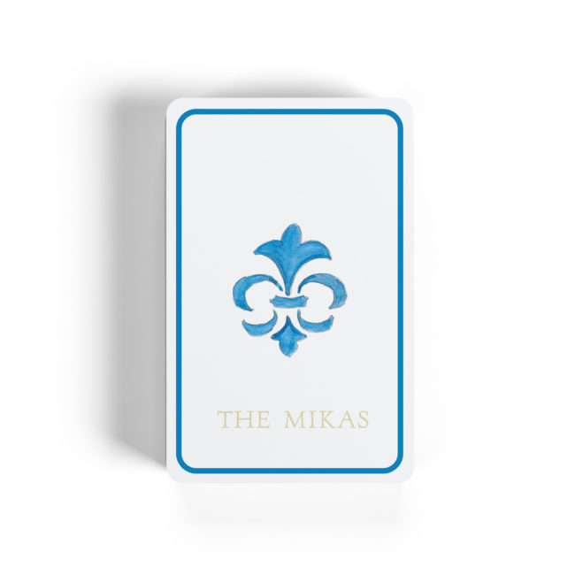 Blue fleur de lis image adorns classic playing cards