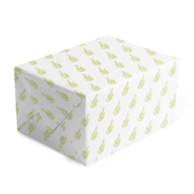 classic gift wrap featuring a Green fern image printed on white paper.