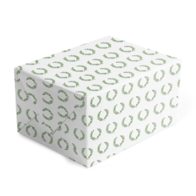 classic gift wrap featuring a Green Laurel Wreath image printed on white paper.