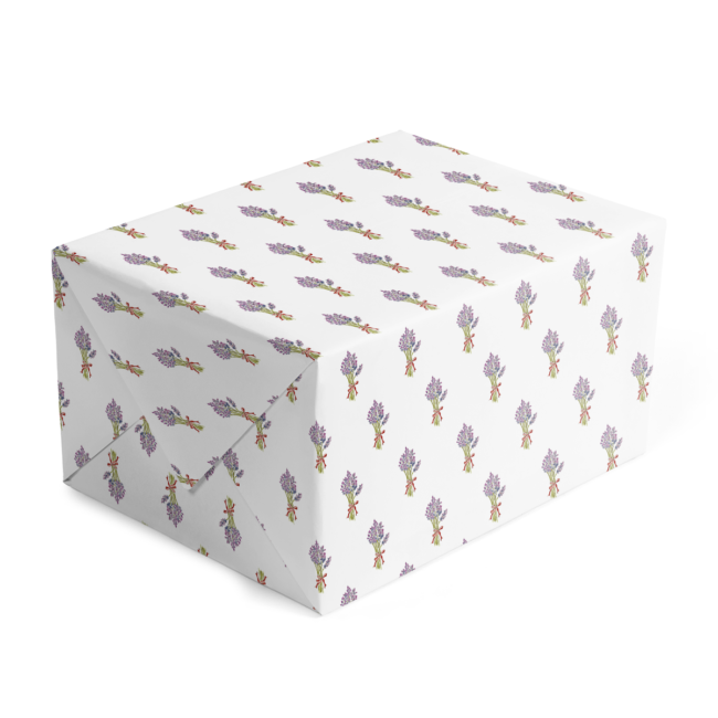 lavender image classic gift wrap printed on white paper.