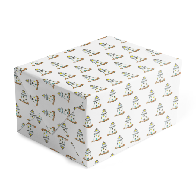 lighthouse classic gift wrap printed on white paper.