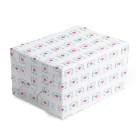 Wrapping paper featuring a love letter image printed on white paper.