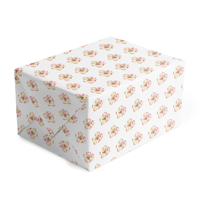 classic gift wrap adorned with magnolia images printed on white paper.