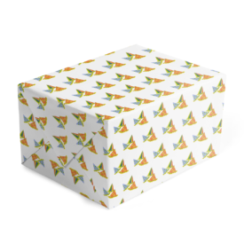 party hats adorn gift wrap printed on white paper.