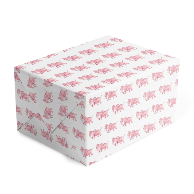 pink elephant classic gift wrap printed on white paper.