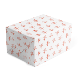red coral classic gift wrap printed on white paper.