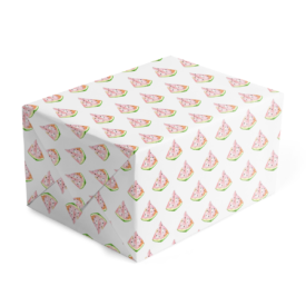 classic gift wrap with a watermelon image is printed on white paper.