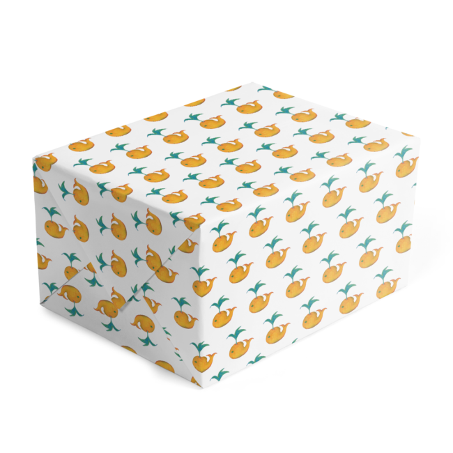classic gift wrap featuring a whale is printed on white paper.