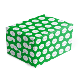 green and blue personalized gift wrap printed on 70lb paper.