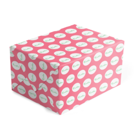 pink and green personalized gift wrap printed on 70lb paper.