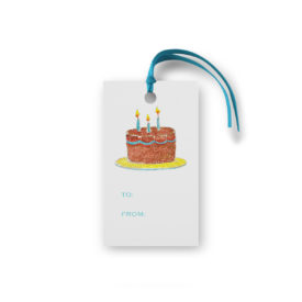 birthday cake glittered gift tag printed on White paper.