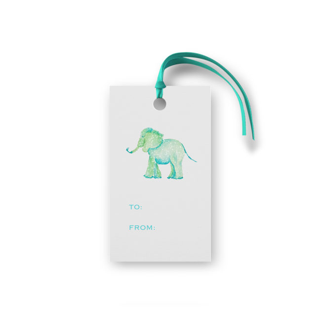 elephant glittered gift tag printed on White paper.
