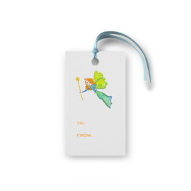 Gift tag featuring a fairy printed on White paper.
