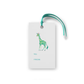 giraffe glittered gift tag printed on White paper.