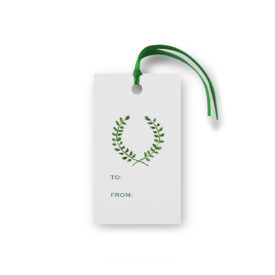 laurel wreath glittered gift tag printed on White paper.