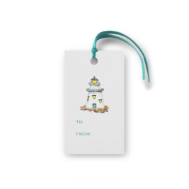 lighthouse glittered gift tag printed on White paper.