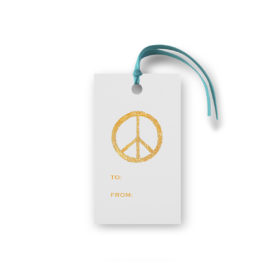 peace sign glittered gift tag printed on White paper.