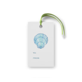 blue shell glittered gift tag printed on White Paper.