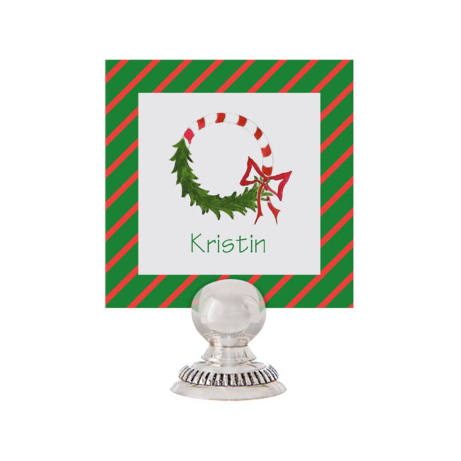 Candy Cane Wreath Place Card printed on White paper.
