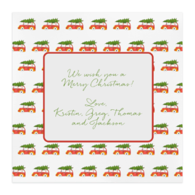 Holiday Car with Tree Square Motif Photo Card