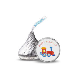Train image adorns a Candy Sticker that fits on the bottom of a Hershey's kiss.