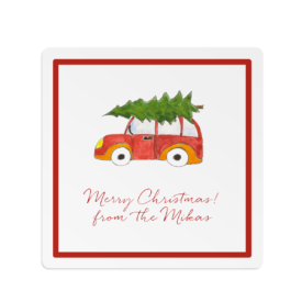 Holiday Car with Tree Square Gift Sticker