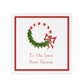 Candy Cane Wreath Square Gift Sticker