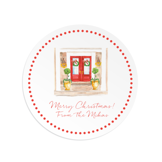 Holiday House Round Gift Sticker