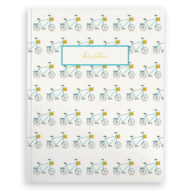 bicycle journal with white blank pages.