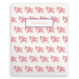 Pink Elephant image adorns a Journal with blank pages.