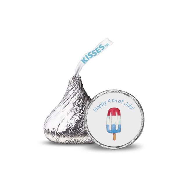 bomb pop image on a candy sticker that fits on the bottom of a Hershey's kiss.