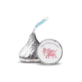 Pink Elephant Candy Sticker printed on label that fits on the bottom of a Hershey kiss.