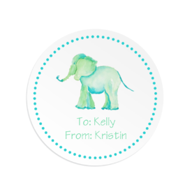 elephant image adorns a round gift sticker